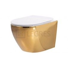 Чаша унитаза Rea Carlo Flat Mini Gold/White без ободка, сиденье дюропласт медленно падающее (REA-C0669)