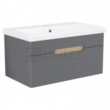 PUERTA комплект мебели 80см серый: тумба подвесная, 1 ящик + умывальник накладной арт 13-16-018