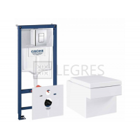 Унитаз Grohe Cube Ceramic без ободка с сиденьем SoftClose + инсталляция Grohe Rapid SL (39244CB0)